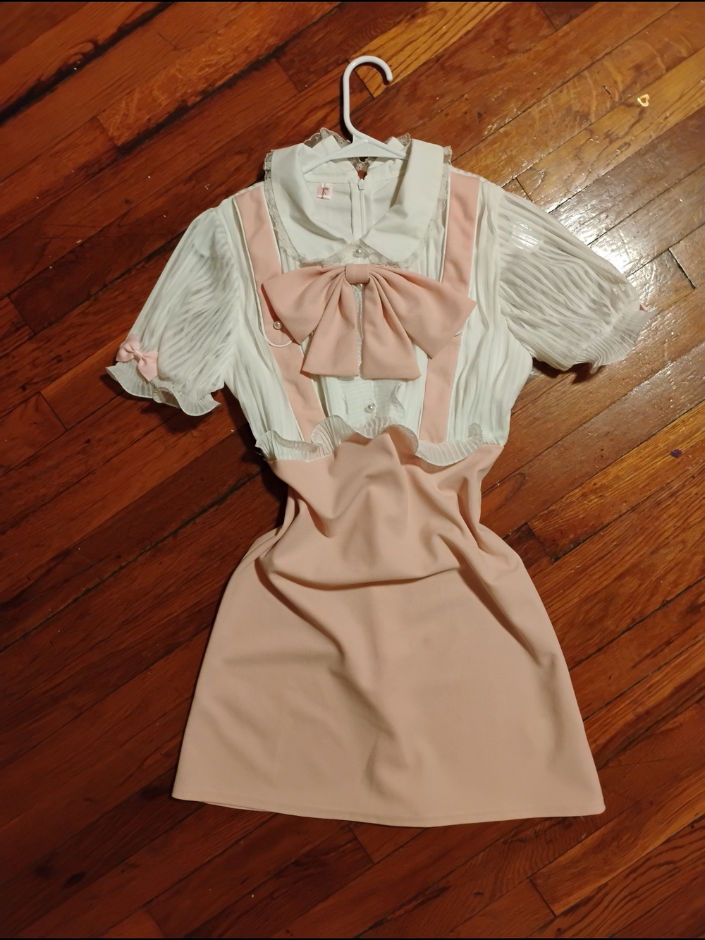 White and Light Pink Bow-Accent Women’s Dress